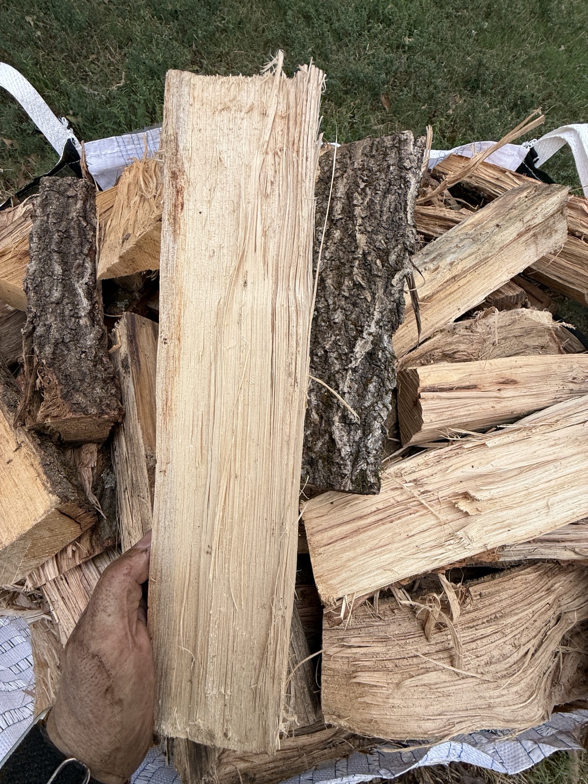 Freshly split seasoned hickory firewood